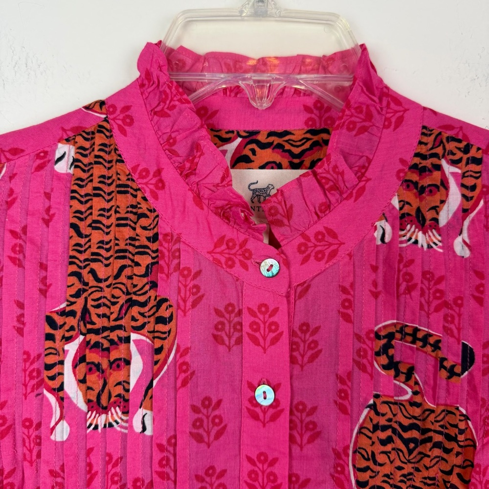 PRINTFRESH On a Whim Cotton Blouse in Neon Rose Siberian Stripes Size XS - Picture 4 of 14